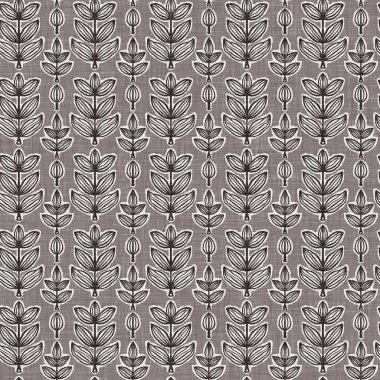 Fransız gri botanik yapraklı keten desenli, 2 tonluk kır evi motifli. Basit bir kırsal kumaş tekstil etkisi. İlkel, eski püskü, şık mutfak bezi tasarımı..