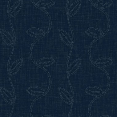 Koyu mavi yaprak boya bloğu deseni. Japon erkeksi boro etkisi kusursuz tekstil arka planı. Ses tonu bozuk wabi sabi nakış stili 