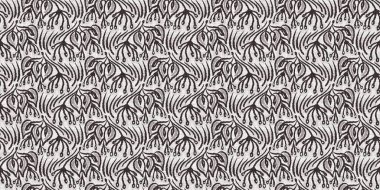 Fransız gri botanik yaprağı, iki tonluk kır evi motifli dikişsiz sınır. Basit bir kırsal kumaş tekstil etkisi. İlkel, eski püskü, şık mutfak bezi tasarımı..