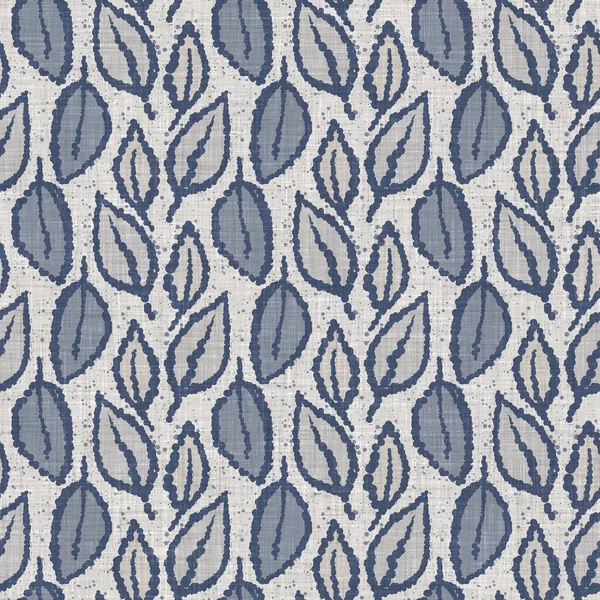 Fransız mavi botanik yaprağı keten desenli ve 2 tonluk kır evi motifli. Basit bir kırsal kumaş tekstil etkisi. İlkel, eski püskü, şık mutfak bezi tasarımı..