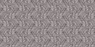 Fransız gri botanik yaprağı, iki tonluk kır evi motifli dikişsiz sınır. Basit bir kırsal kumaş tekstil etkisi. İlkel, eski püskü, şık mutfak bezi tasarımı..