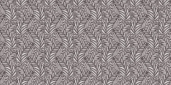 Fransız gri botanik yaprağı, iki tonluk kır evi motifli dikişsiz sınır. Basit bir kırsal kumaş tekstil etkisi. İlkel, eski püskü, şık mutfak bezi tasarımı..