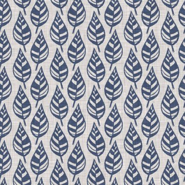Fransız mavi botanik yaprağı keten desenli ve 2 tonluk kır evi motifli. Basit bir kırsal kumaş tekstil etkisi. İlkel, eski püskü, şık mutfak bezi tasarımı..