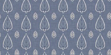 Fransız mavi botanik yaprağı, iki tonluk kır evi motifli, dikişsiz sınır. Basit bir kırsal kumaş tekstil etkisi. İlkel, eski püskü, şık mutfak bezi tasarımı..