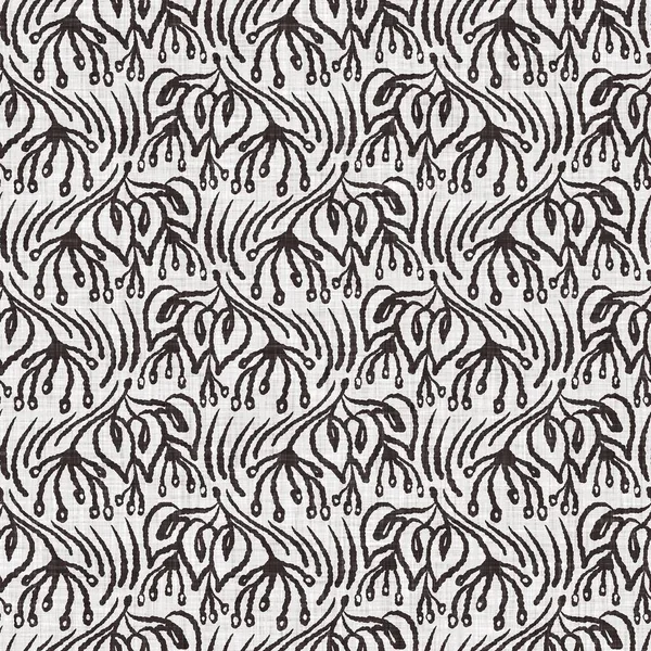 French grey botanical leaf linen seamless pattern with 2 tone country cottage style motif. Simple vintage rustic fabric textile effect. Primitive modern shabby chic kitchen cloth design. — Stock Photo, Image