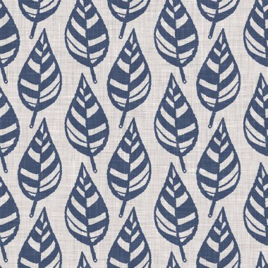 Fransız mavi botanik yaprağı keten desenli ve 2 tonluk kır evi motifli. Basit bir kırsal kumaş tekstil etkisi. İlkel, eski püskü, şık mutfak bezi tasarımı..