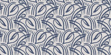 Fransız mavi botanik yaprağı, iki tonluk kır evi motifli, dikişsiz sınır. Basit bir kırsal kumaş tekstil etkisi. İlkel, eski püskü, şık mutfak bezi tasarımı..
