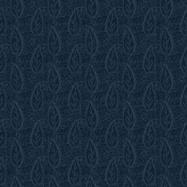 Escuro índigo azul folha tintura ponto bloco padrão de impressão. Boro masculino japonês efeito sem costura fundo têxtil. Tom sobre tom angustiado wabi sabi bordado estilo — Fotografia de Stock