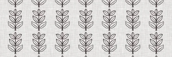 Fransız gri botanik yaprağı keten kenar desenli ve 2 renkli kır evi motifli. Basit bir kırsal kumaş tekstil etkisi. İlkel, eski püskü, şık mutfak bezi tasarımı..