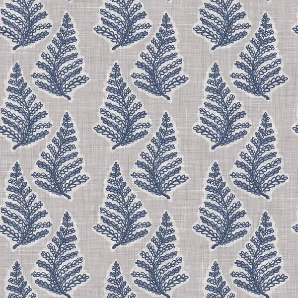 Fransız mavi botanik yaprağı keten desenli ve 2 tonluk kır evi motifli. Basit bir kırsal kumaş tekstil etkisi. İlkel, eski püskü, şık mutfak bezi tasarımı..