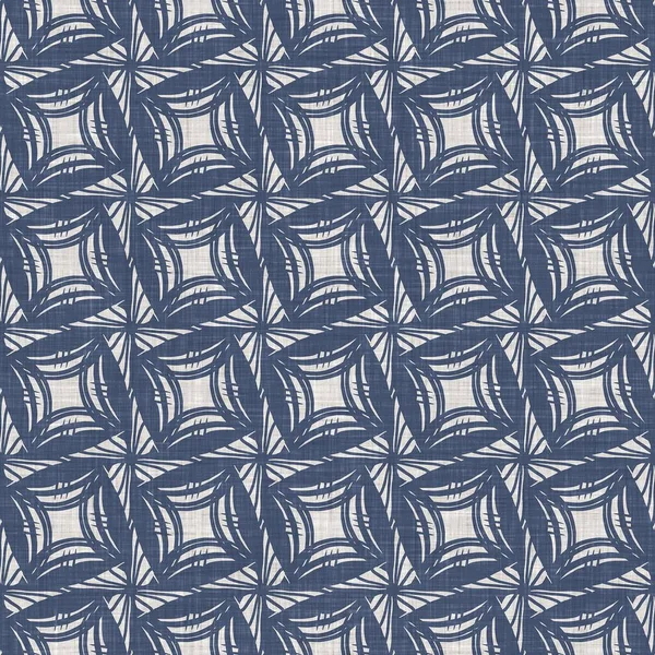Pola linen geometris biru Perancis mulus. Tonal farmhouse gaya latar belakang grid abstrak. Efek tekstil kain pedesaan yang sederhana. Primitif modern lusuh desain kain dapur chic. — Stok Foto