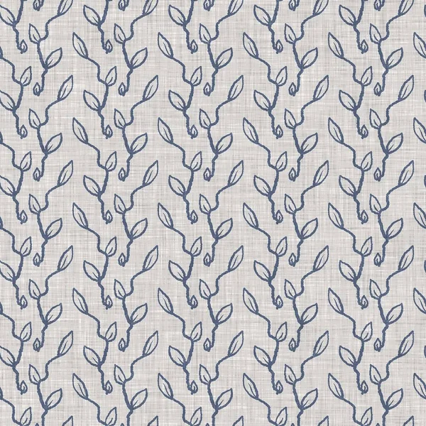 Fransız mavi botanik yaprağı keten desenli ve 2 tonluk kır evi motifli. Basit bir kırsal kumaş tekstil etkisi. İlkel, eski püskü, şık mutfak bezi tasarımı..