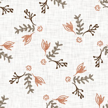 Kusursuz keten karalama çiçek desenli arka plan. Sakin boho dünya renginde duvar kağıdı. Basit modern skandi unisex çiçek tasarımı. Her yerde organik, çocuksu, cinsiyetsiz, tarafsız bir bebek var. El çizimi.