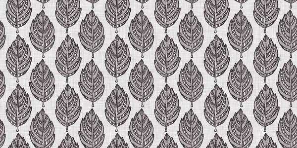 Fransız gri botanik yaprağı, iki tonluk kır evi motifli dikişsiz sınır. Basit bir kırsal kumaş tekstil etkisi. İlkel, eski püskü, şık mutfak bezi tasarımı..