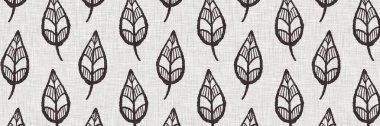 Fransız gri botanik yaprağı keten kenar desenli ve 2 renkli kır evi motifli. Basit bir kırsal kumaş tekstil etkisi. İlkel, eski püskü, şık mutfak bezi tasarımı..