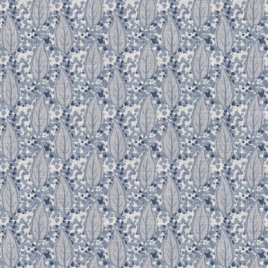 Fransız mavi botanik yaprağı keten desenli ve 2 tonluk kır evi motifli. Basit bir kırsal kumaş tekstil etkisi. İlkel, eski püskü, şık mutfak bezi tasarımı..