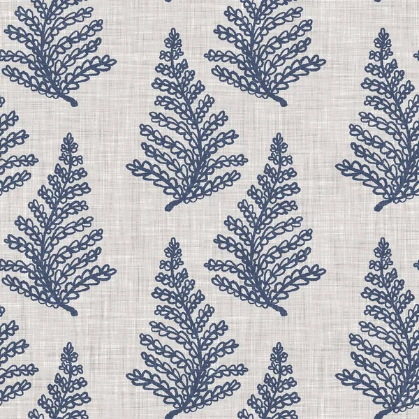 Fransız mavi botanik yaprağı keten desenli ve 2 tonluk kır evi motifli. Basit bir kırsal kumaş tekstil etkisi. İlkel, eski püskü, şık mutfak bezi tasarımı..