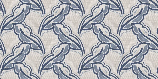 Fransız mavi botanik yaprağı, iki tonluk kır evi motifli, dikişsiz sınır. Basit bir kırsal kumaş tekstil etkisi. İlkel, eski püskü, şık mutfak bezi tasarımı..