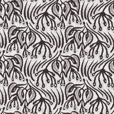 Fransız gri botanik yapraklı keten desenli, 2 tonluk kır evi motifli. Basit bir kırsal kumaş tekstil etkisi. İlkel, eski püskü, şık mutfak bezi tasarımı..