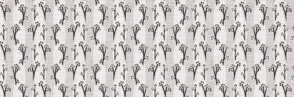 Французский серый ботанический лист полотна рисунок границы с 2 тон страны коттедж стиль. Простой старинный деревенский текстильный эффект. Первобытная современная потрёпанная шикарная кухонная ткань. — стоковое фото