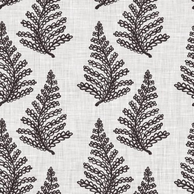 Fransız gri botanik yapraklı keten desenli, 2 tonluk kır evi motifli. Basit bir kırsal kumaş tekstil etkisi. İlkel, eski püskü, şık mutfak bezi tasarımı..