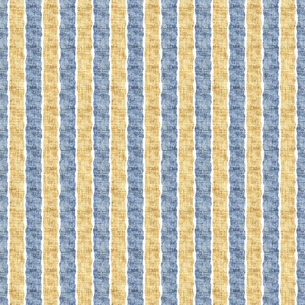 Estampado de patrón de tela de rayas de cocina de campo francés sin costuras. Fondo rayado vertical blanco amarillo azul. Tinte Batik provence estilo rústico tejido cottagecore textil. — Foto de Stock