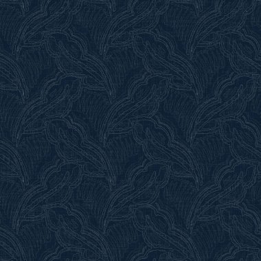 Koyu mavi yaprak boya bloğu deseni. Japon erkeksi boro etkisi kusursuz tekstil arka planı. Ses tonu bozuk wabi sabi nakış stili 