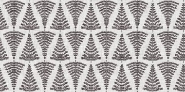 Fransız gri botanik yaprağı, iki tonluk kır evi motifli dikişsiz sınır. Basit bir kırsal kumaş tekstil etkisi. İlkel, eski püskü, şık mutfak bezi tasarımı..