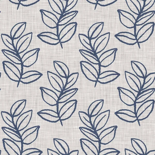 Fransız mavi botanik yaprağı keten desenli ve 2 tonluk kır evi motifli. Basit bir kırsal kumaş tekstil etkisi. İlkel, eski püskü, şık mutfak bezi tasarımı..