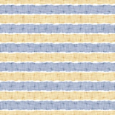 Kusursuz Fransız kırsal mutfak çizgili kumaş deseni. Mavi sarı beyaz yatay çizgili arka plan. Batik Boyası Kaynak Stili Kırsal Örgü Cottagecore Tekstili. 