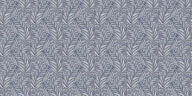 Fransız mavi botanik yaprağı, iki tonluk kır evi motifli, dikişsiz sınır. Basit bir kırsal kumaş tekstil etkisi. İlkel, eski püskü, şık mutfak bezi tasarımı..
