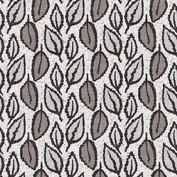 Fransız gri botanik yapraklı keten desenli, 2 tonluk kır evi motifli. Basit bir kırsal kumaş tekstil etkisi. İlkel, eski püskü, şık mutfak bezi tasarımı..