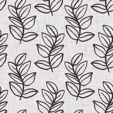 Fransız gri botanik yapraklı keten desenli, 2 tonluk kır evi motifli. Basit bir kırsal kumaş tekstil etkisi. İlkel, eski püskü, şık mutfak bezi tasarımı..