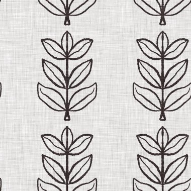 Fransız gri botanik yapraklı keten desenli, 2 tonluk kır evi motifli. Basit bir kırsal kumaş tekstil etkisi. İlkel, eski püskü, şık mutfak bezi tasarımı..