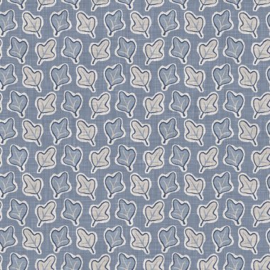 Fransız mavi botanik yaprağı keten desenli ve 2 tonluk kır evi motifli. Basit bir kırsal kumaş tekstil etkisi. İlkel, eski püskü, şık mutfak bezi tasarımı..