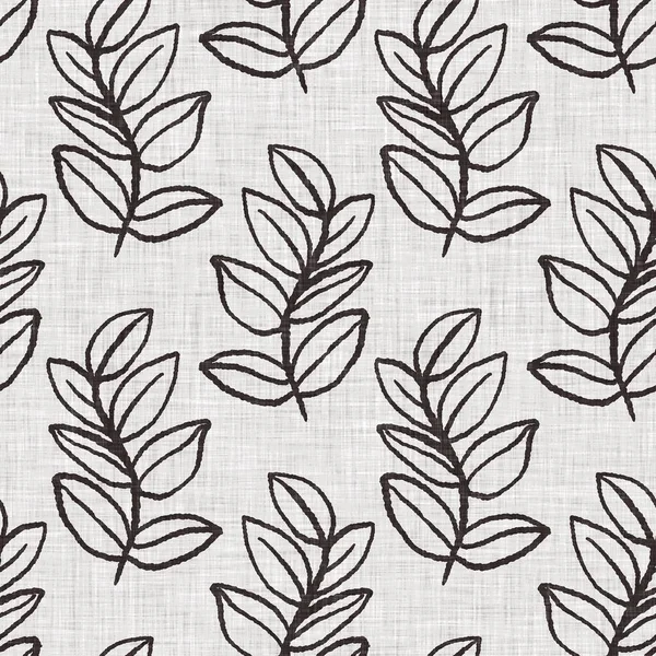 Fransız gri botanik yapraklı keten desenli, 2 tonluk kır evi motifli. Basit bir kırsal kumaş tekstil etkisi. İlkel, eski püskü, şık mutfak bezi tasarımı..