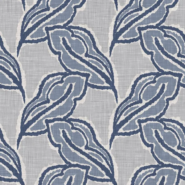 Fransız mavi botanik yaprağı keten desenli ve 2 tonluk kır evi motifli. Basit bir kırsal kumaş tekstil etkisi. İlkel, eski püskü, şık mutfak bezi tasarımı..