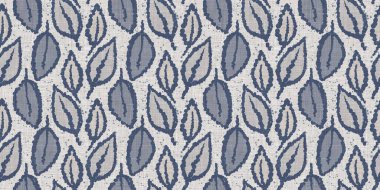 Fransız mavi botanik yaprağı, iki tonluk kır evi motifli, dikişsiz sınır. Basit bir kırsal kumaş tekstil etkisi. İlkel, eski püskü, şık mutfak bezi tasarımı..