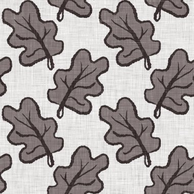 Fransız gri botanik yapraklı keten desenli, 2 tonluk kır evi motifli. Basit bir kırsal kumaş tekstil etkisi. İlkel, eski püskü, şık mutfak bezi tasarımı..