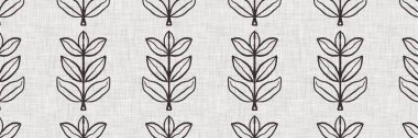 Fransız gri botanik yaprağı keten kenar desenli ve 2 renkli kır evi motifli. Basit bir kırsal kumaş tekstil etkisi. İlkel, eski püskü, şık mutfak bezi tasarımı..