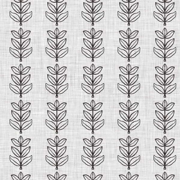 French grey botanical leaf linen seamless pattern with 2 tone country cottage style motif. Simple vintage rustic fabric textile effect. Primitive modern shabby chic kitchen cloth design. — Stock Photo, Image