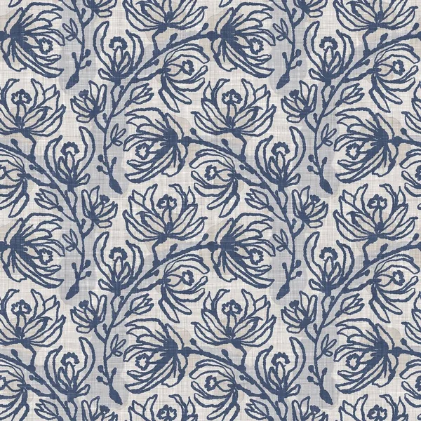 Fransız mavi botanik yaprağı keten desenli ve 2 tonluk kır evi motifli. Basit bir kırsal kumaş tekstil etkisi. İlkel, eski püskü, şık mutfak bezi tasarımı..