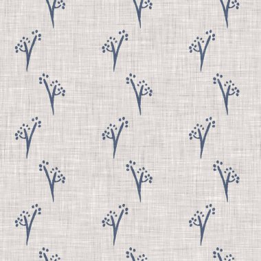 Fransız mavi botanik yaprağı keten desenli ve 2 tonluk kır evi motifli. Basit bir kırsal kumaş tekstil etkisi. İlkel, eski püskü, şık mutfak bezi tasarımı..