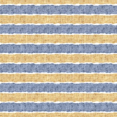 Kusursuz Fransız kırsal mutfak çizgili kumaş deseni. Mavi sarı beyaz yatay çizgili arka plan. Batik Boyası Kaynak Stili Kırsal Örgü Cottagecore Tekstili. 