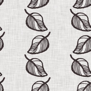 Fransız gri botanik yapraklı keten desenli, 2 tonluk kır evi motifli. Basit bir kırsal kumaş tekstil etkisi. İlkel, eski püskü, şık mutfak bezi tasarımı..