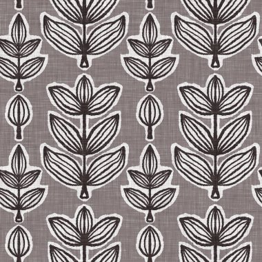 Fransız gri botanik yapraklı keten desenli, 2 tonluk kır evi motifli. Basit bir kırsal kumaş tekstil etkisi. İlkel, eski püskü, şık mutfak bezi tasarımı..