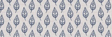 Fransız mavi botanik yaprağı, iki tonluk kır evi motifli, dikişsiz sınır. Basit bir kırsal kumaş tekstil etkisi. İlkel, eski püskü, şık mutfak bezi tasarımı..