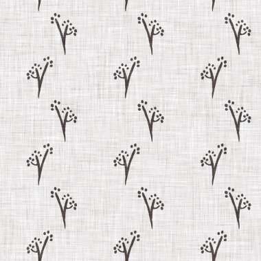 Fransız gri botanik yapraklı keten desenli, 2 tonluk kır evi motifli. Basit bir kırsal kumaş tekstil etkisi. İlkel, eski püskü, şık mutfak bezi tasarımı..