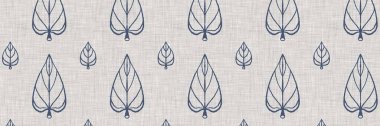 Fransız mavi botanik yaprağı, iki tonluk kır evi motifli, dikişsiz sınır. Basit bir kırsal kumaş tekstil etkisi. İlkel, eski püskü, şık mutfak bezi tasarımı..