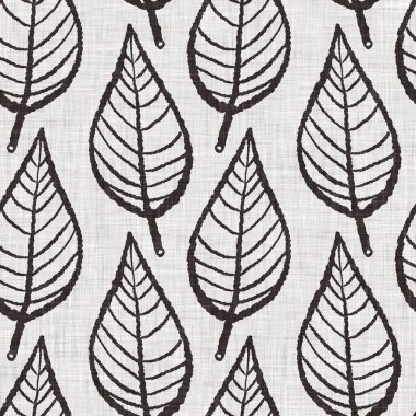 Fransız gri botanik yapraklı keten desenli, 2 tonluk kır evi motifli. Basit bir kırsal kumaş tekstil etkisi. İlkel, eski püskü, şık mutfak bezi tasarımı..